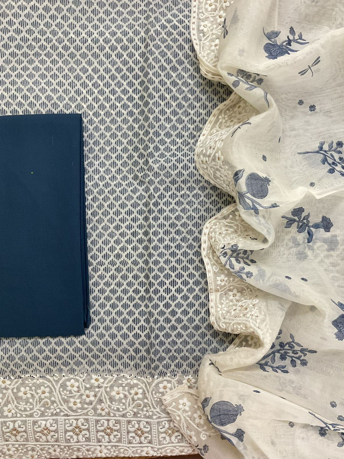 Pure Chanderi Printed Embroidered Suit - Blue
