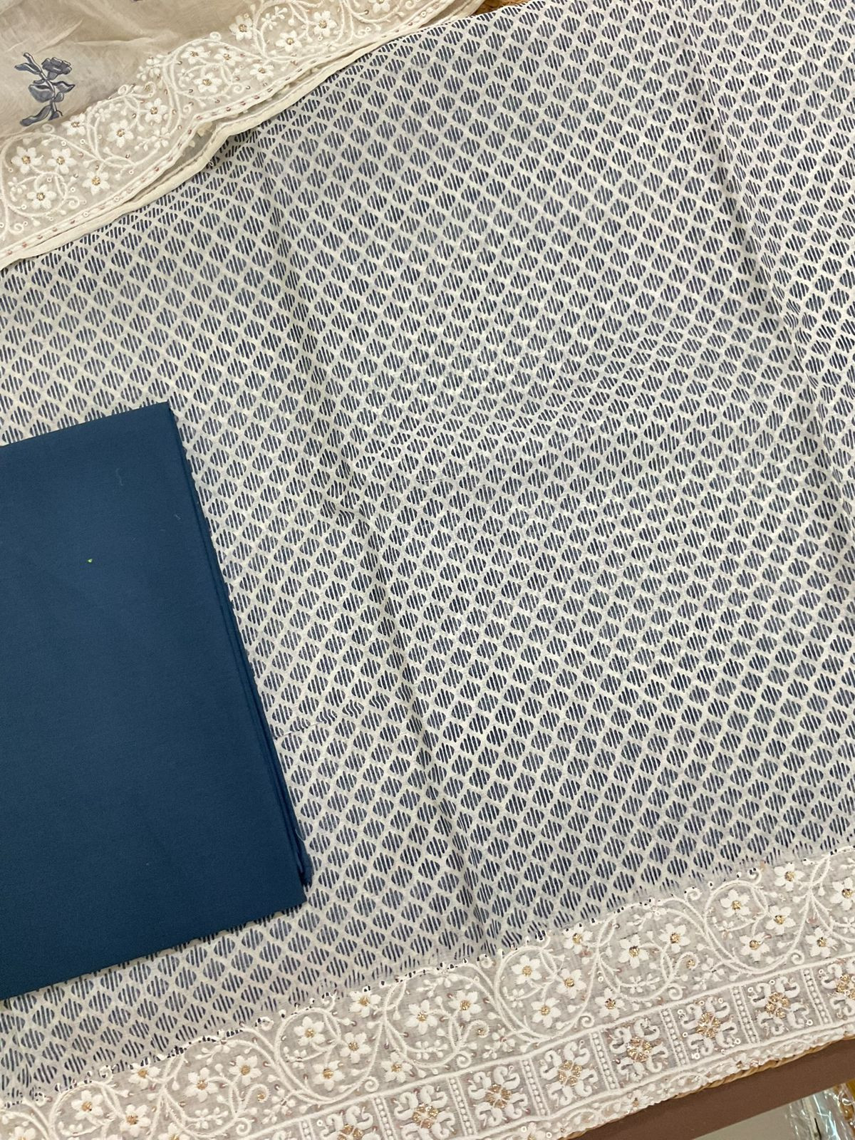 Pure Chanderi Printed Embroidered Suit - Blue