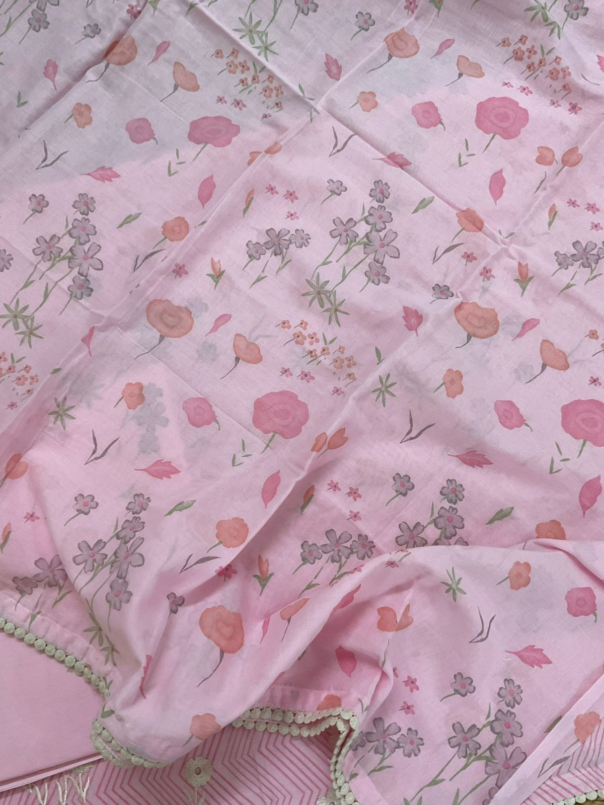 Pure Cotton Printed Embroidered Suit - Pink