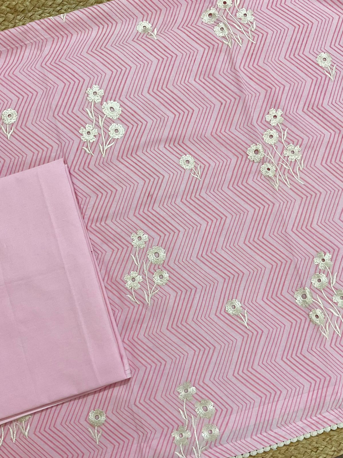 Pure Cotton Printed Embroidered Suit - Pink