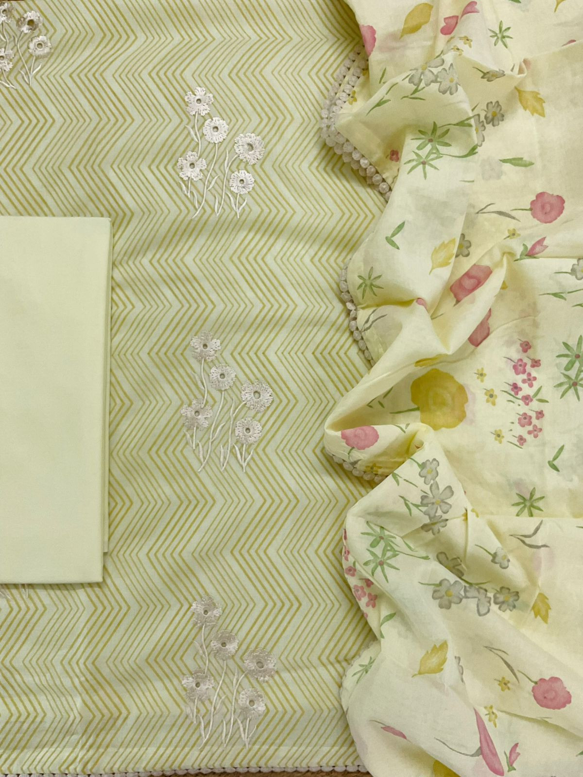 Pure Cotton Printed Embroidered Suit - Yellow