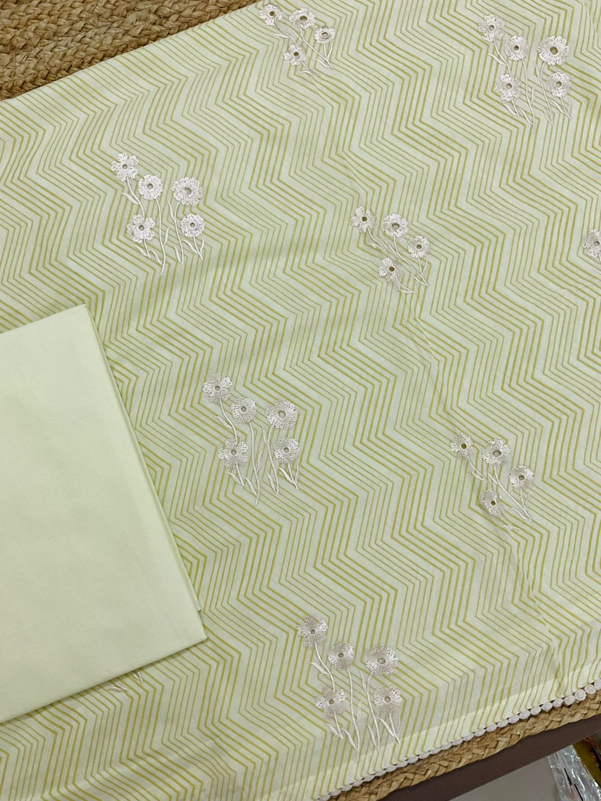 Pure Cotton Printed Embroidered Suit - Yellow