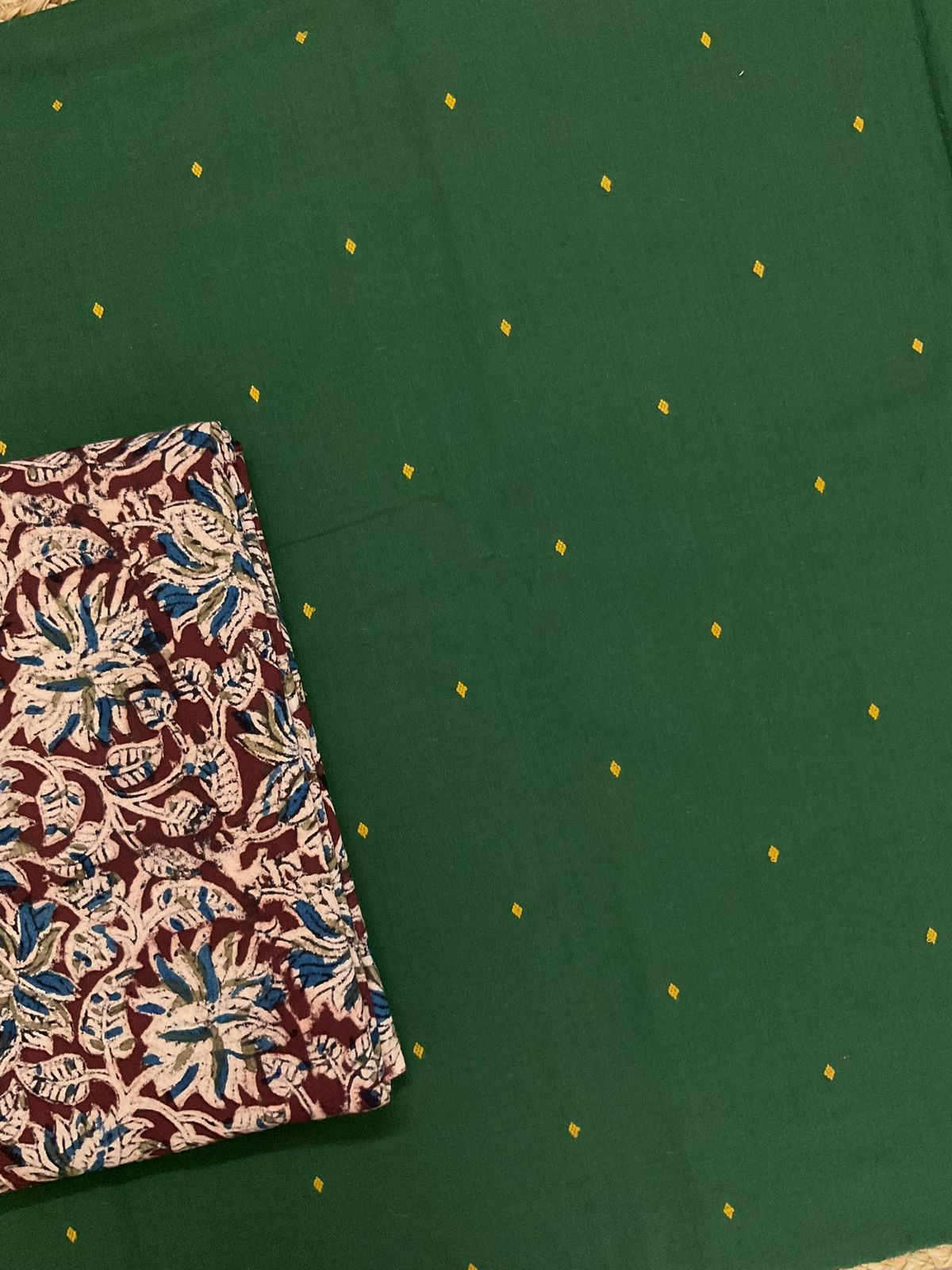 Pure Handloom Cotton Self Weaved Printed Suit - Green