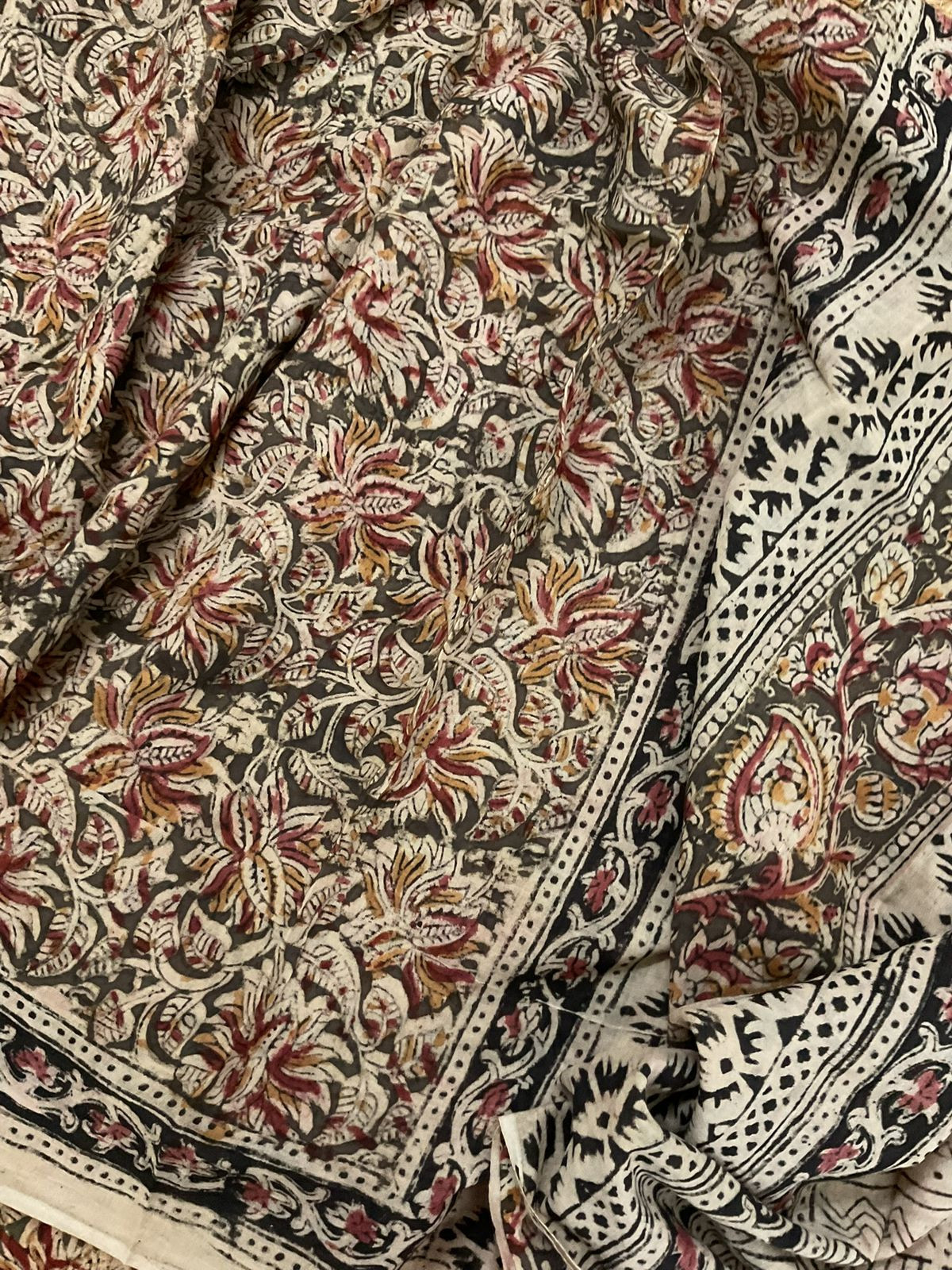 Pure Handloom Cotton Self Weaved Printed Suit - Red