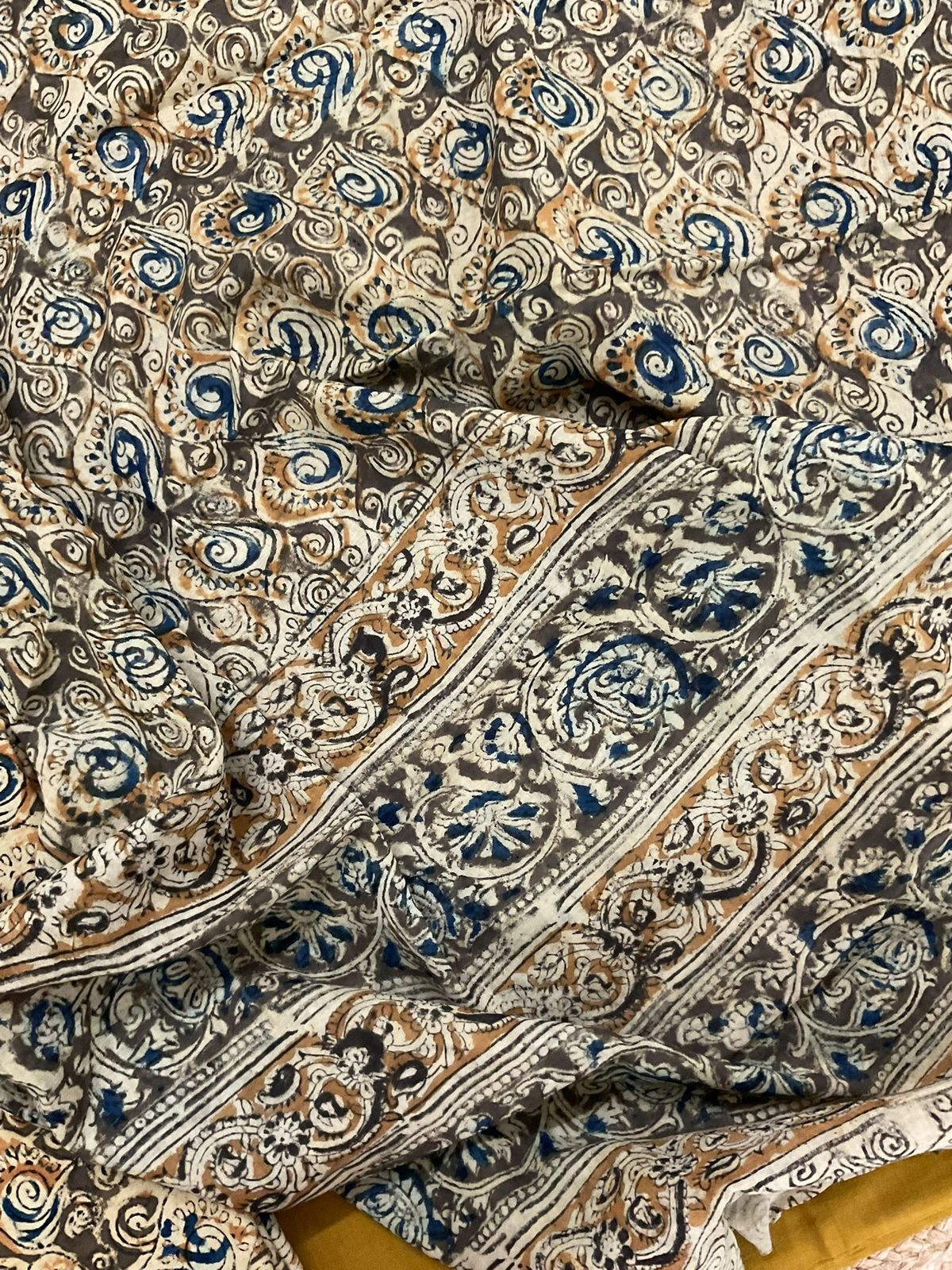 Pure Handloom Cotton Self Weaved Printed Suit - Yellow