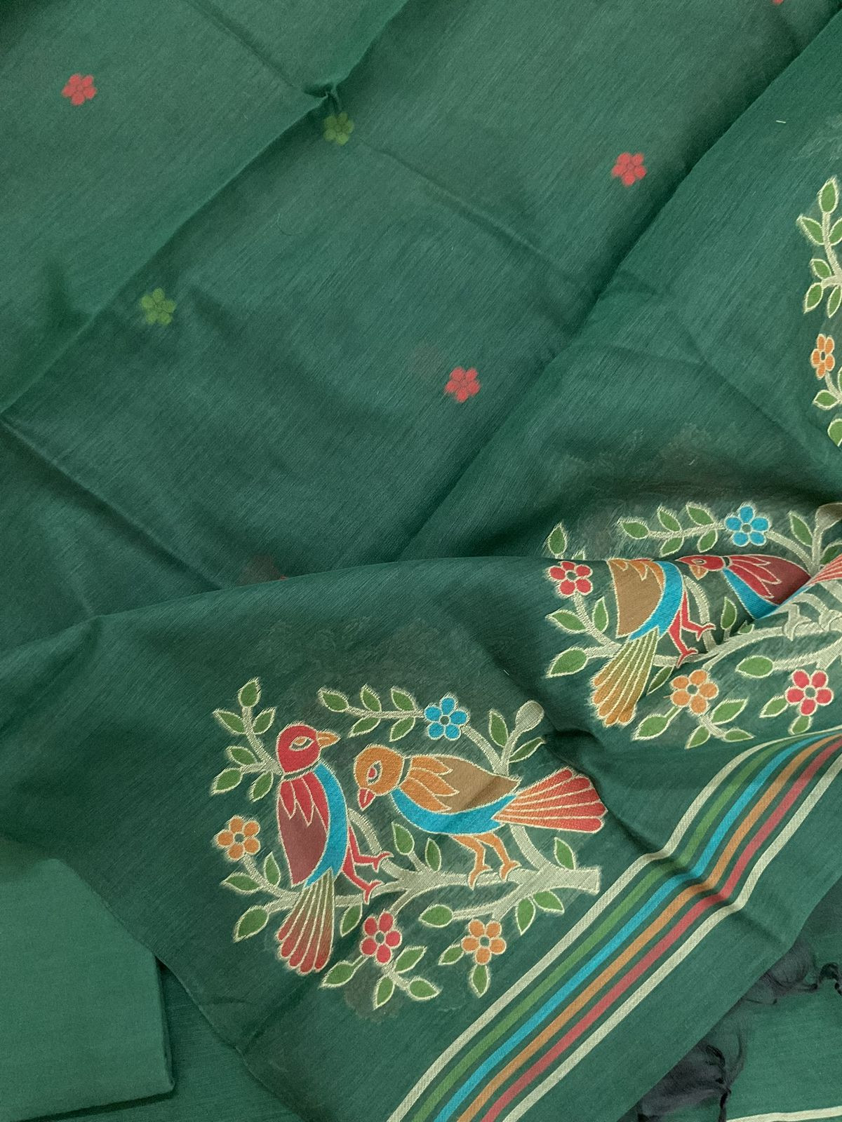 Soft Slub Chanderi Jamdani Weaved Suit - Green