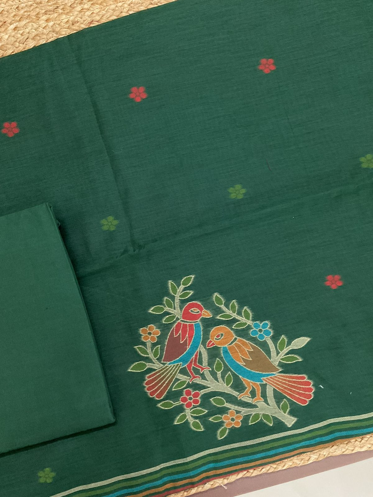 Soft Slub Chanderi Jamdani Weaved Suit - Green