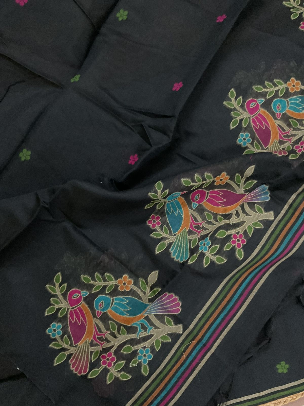 Soft Slub Chanderi Jamdani Weaved Suit - Black