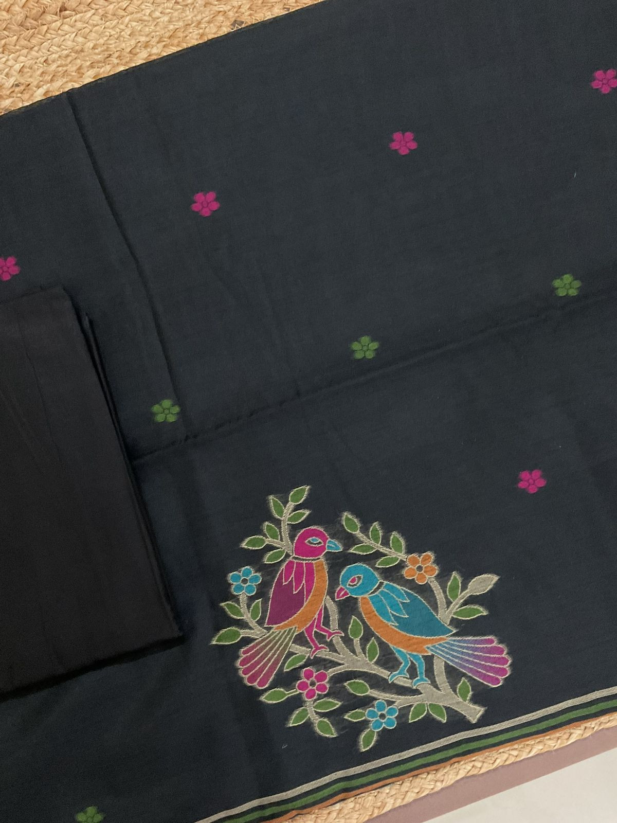 Soft Slub Chanderi Jamdani Weaved Suit - Black