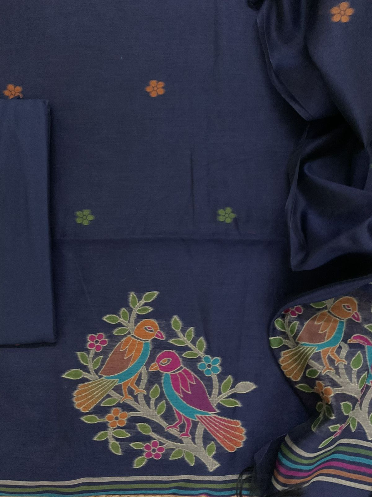 Soft Slub Chanderi Jamdani Weaved Suit - Blue