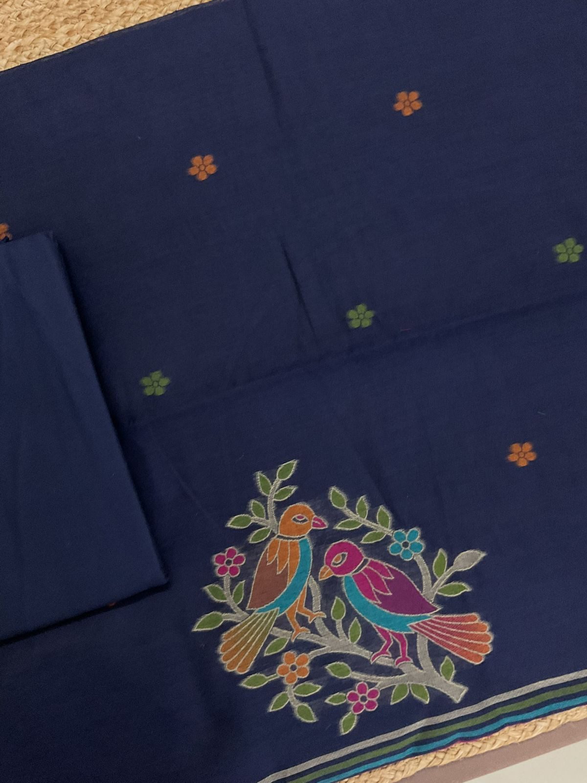 Soft Slub Chanderi Jamdani Weaved Suit - Blue