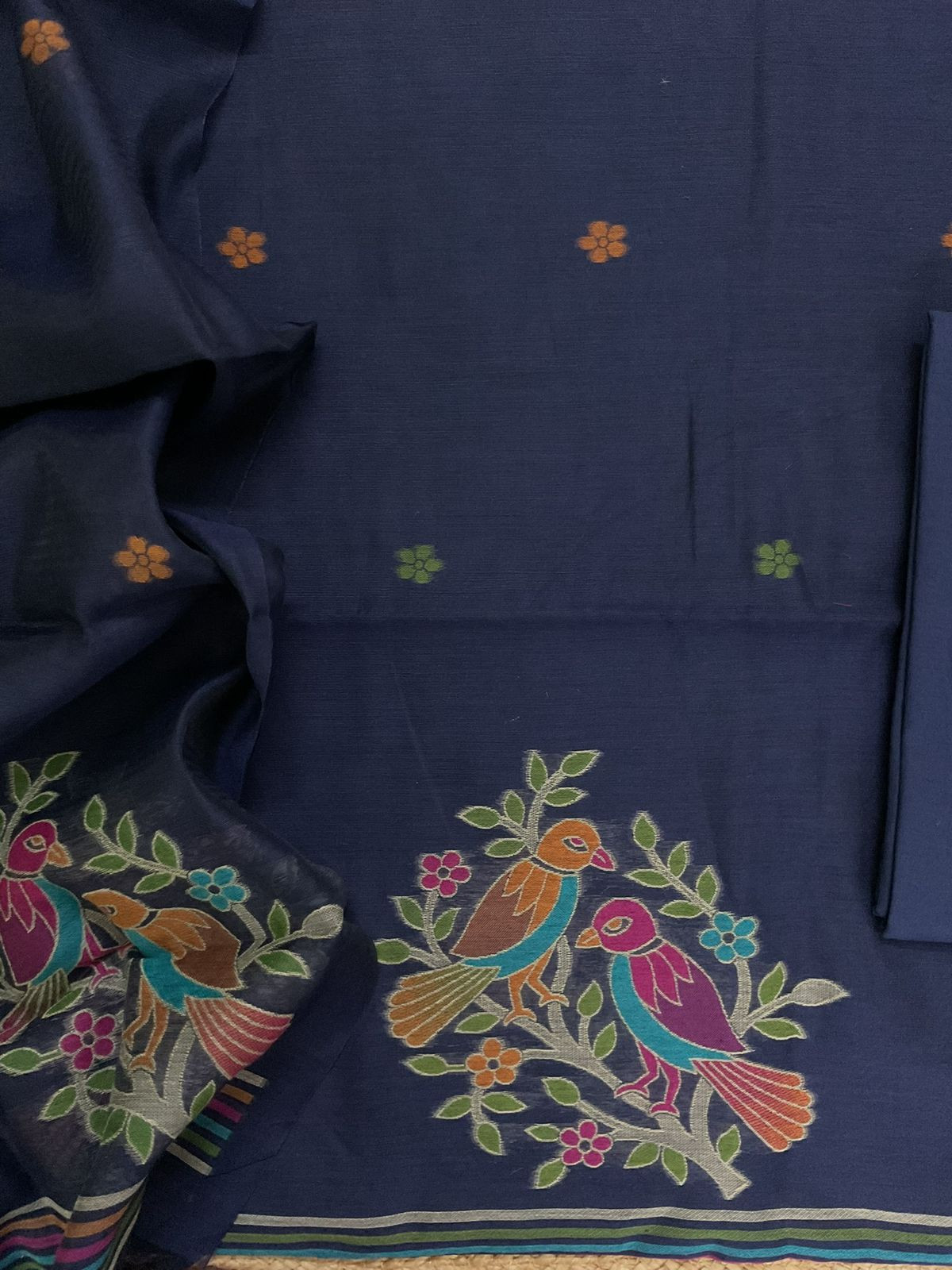 Soft Slub Chanderi Jamdani Weaved Suit - Blue