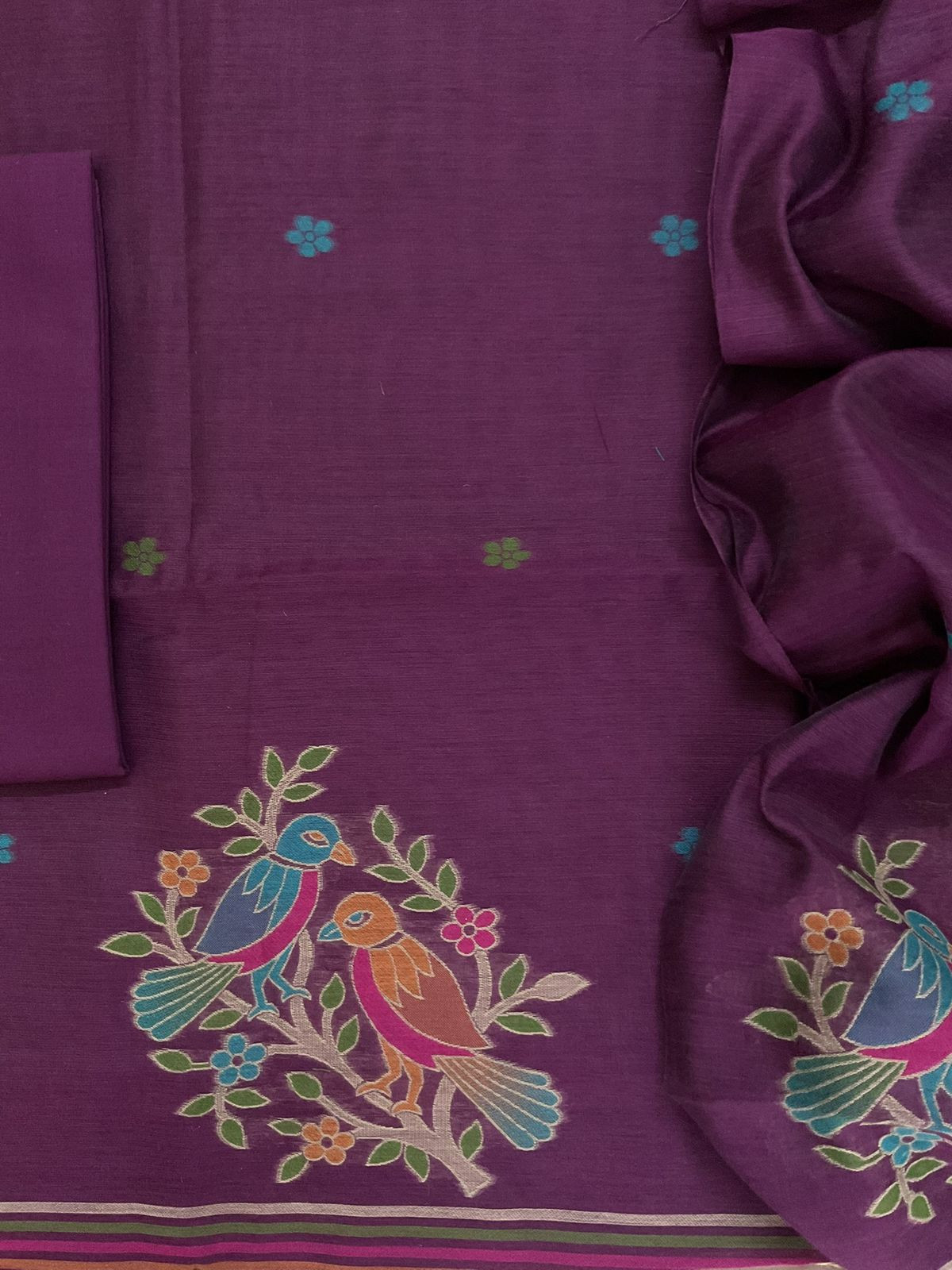 Soft Slub Chanderi Jamdani Weaved Suit - Purple