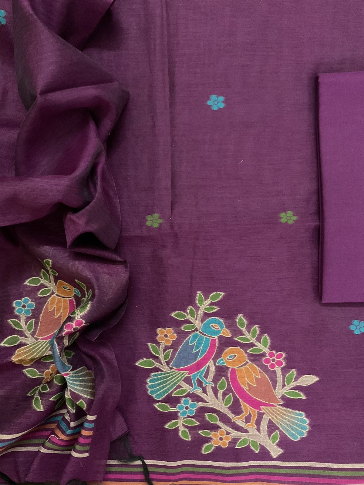 Soft Slub Chanderi Jamdani Weaved Suit - Purple