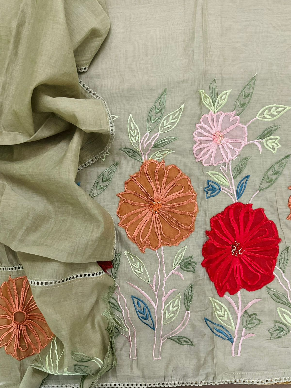 Soft Chanderi Embroidered Suit - Beige