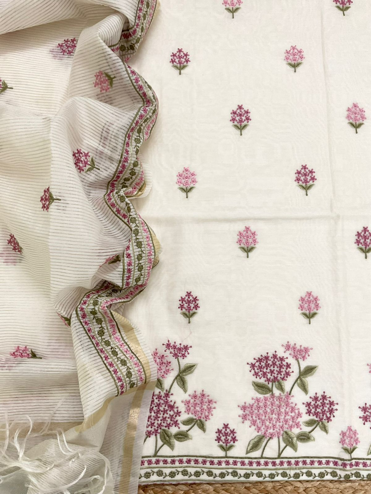 Soft Chanderi Embroidered Suit - OffWhite
