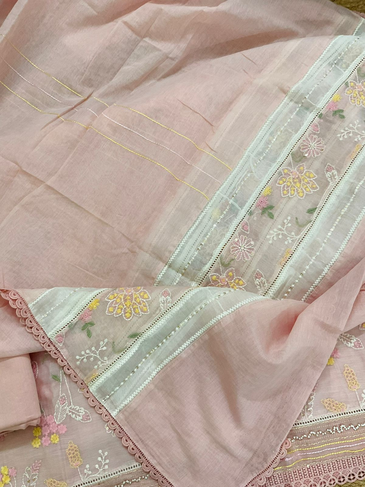 Pure Mul Chanderi Embroidered Suit - Pink