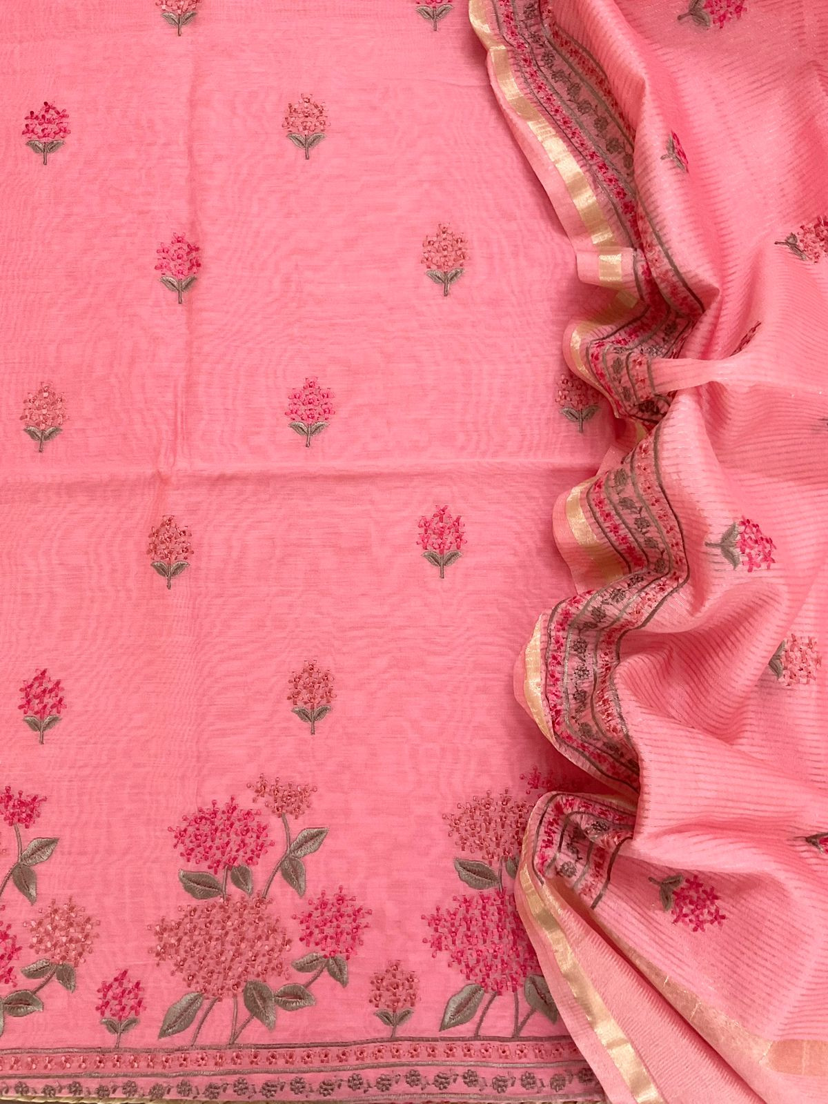 Soft Chanderi Embroidered Suit - Pink