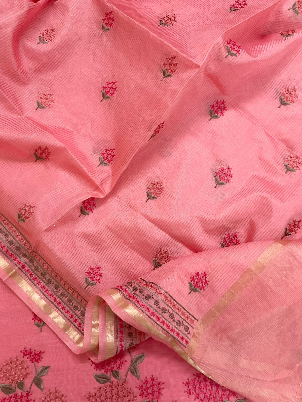 Soft Chanderi Embroidered Suit - Pink