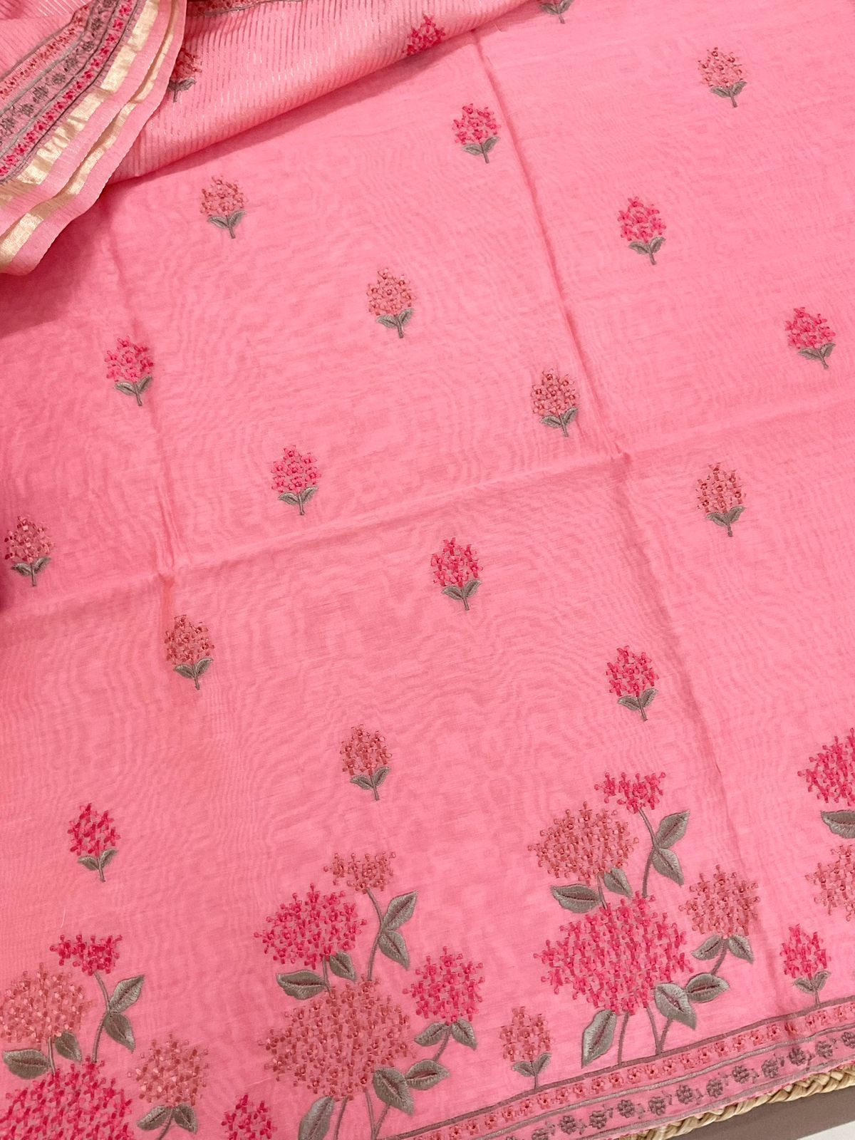 Soft Chanderi Embroidered Suit - Pink