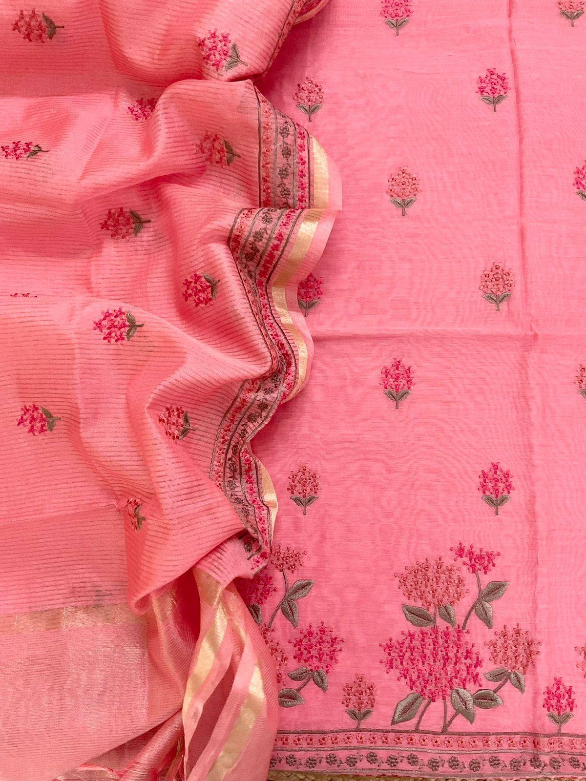 Soft Chanderi Embroidered Suit - Pink