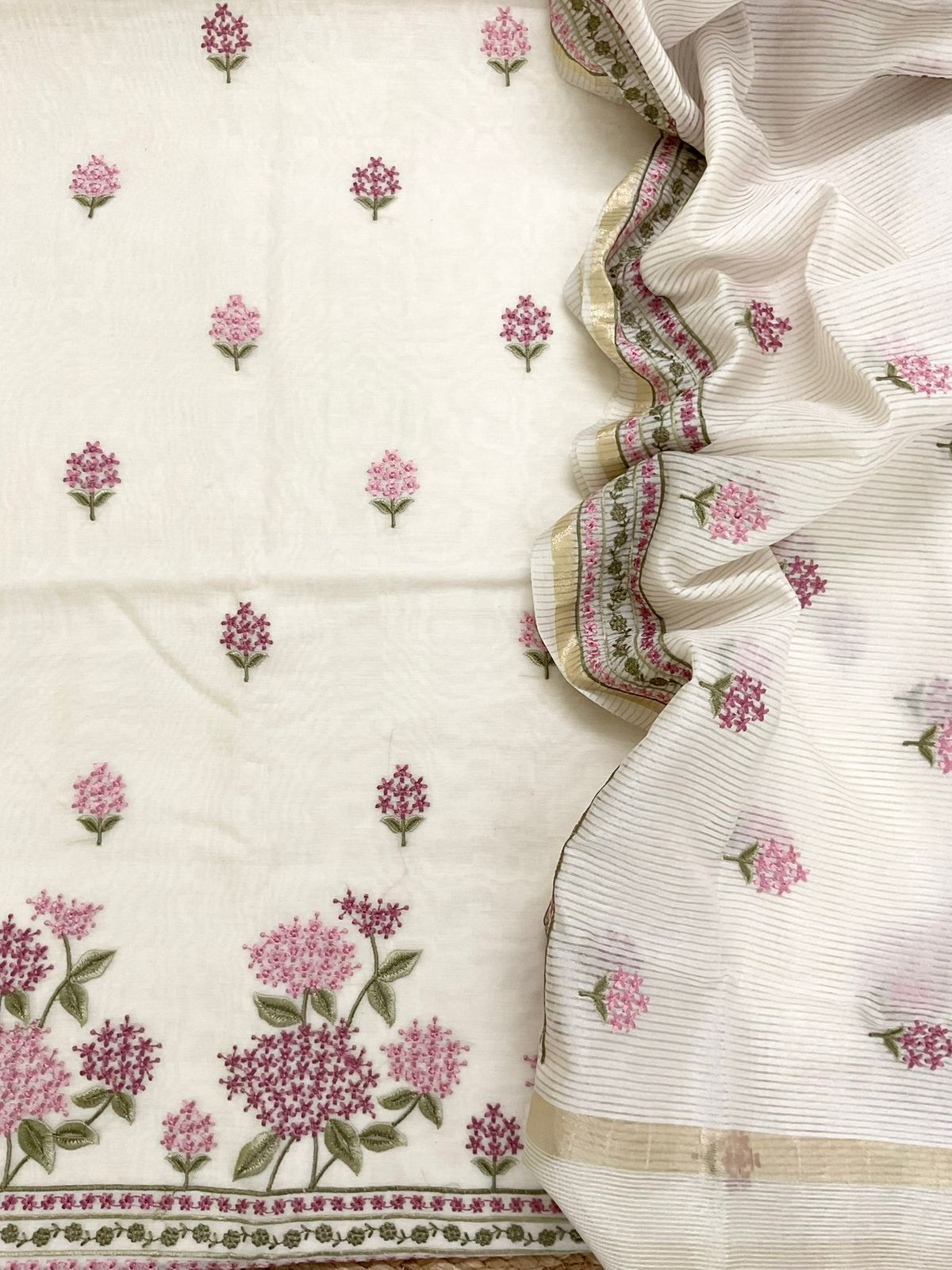Soft Chanderi Embroidered Suit - OffWhite