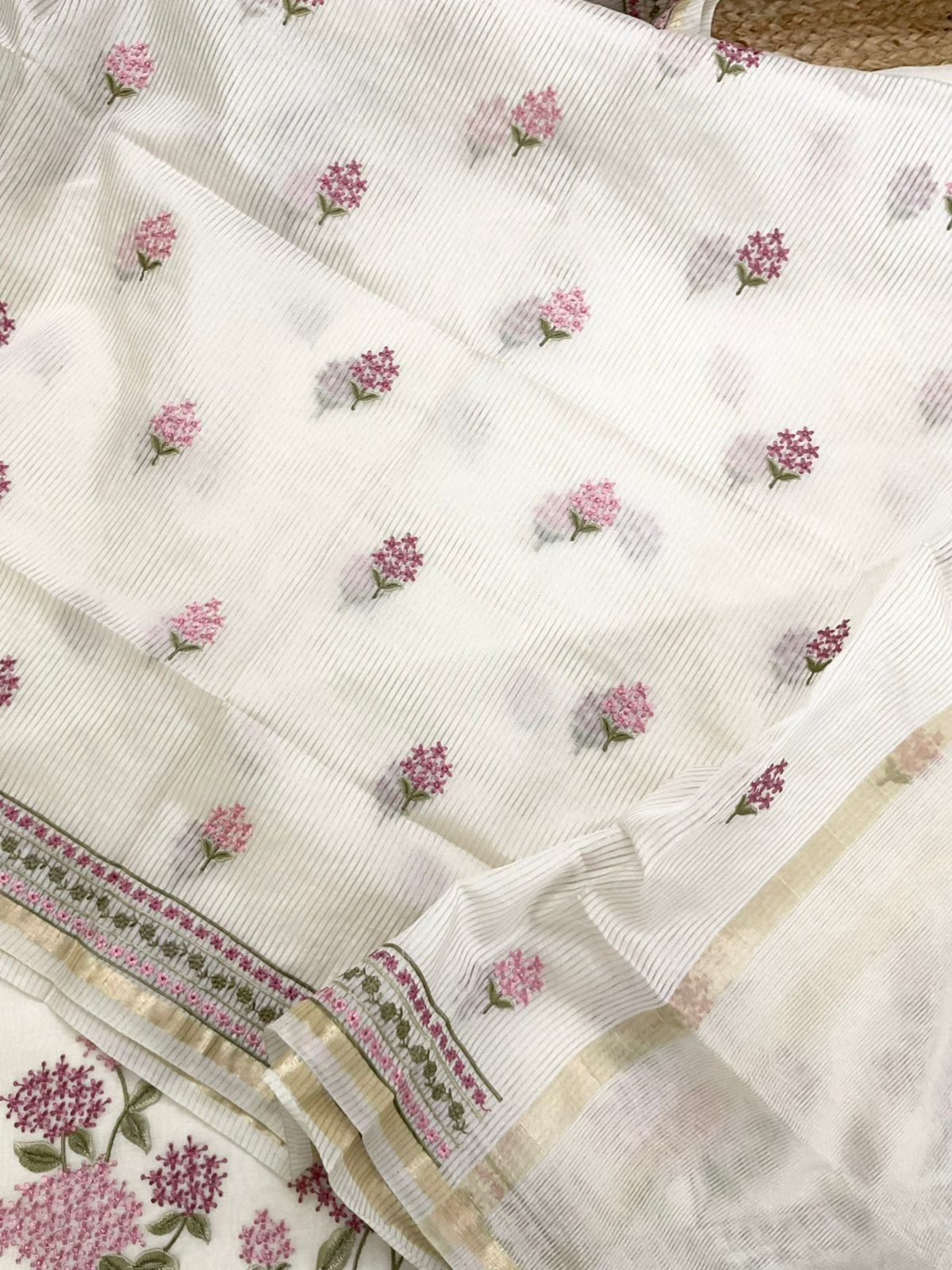Soft Chanderi Embroidered Suit - OffWhite