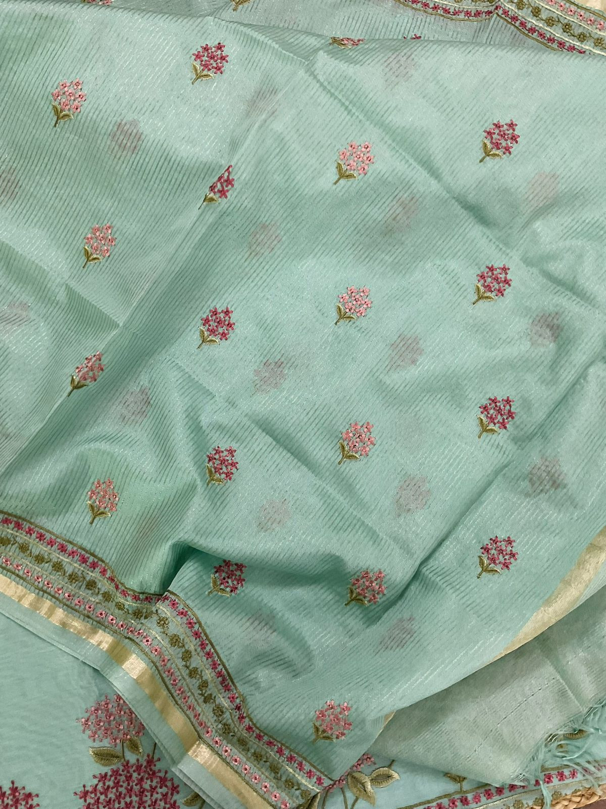 Soft Chanderi Embroidered Suit - Sea Green