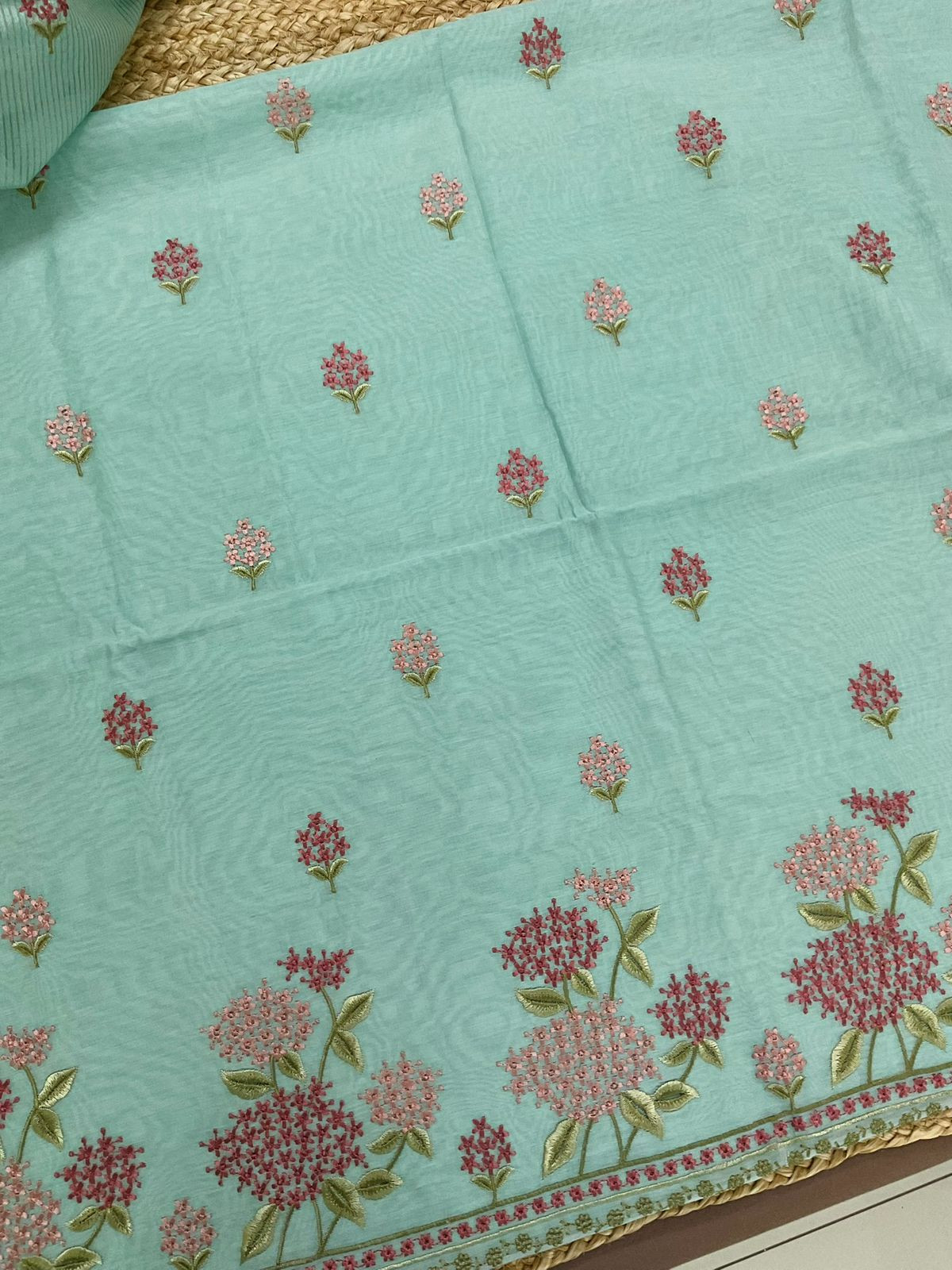 Soft Chanderi Embroidered Suit - Sea Green