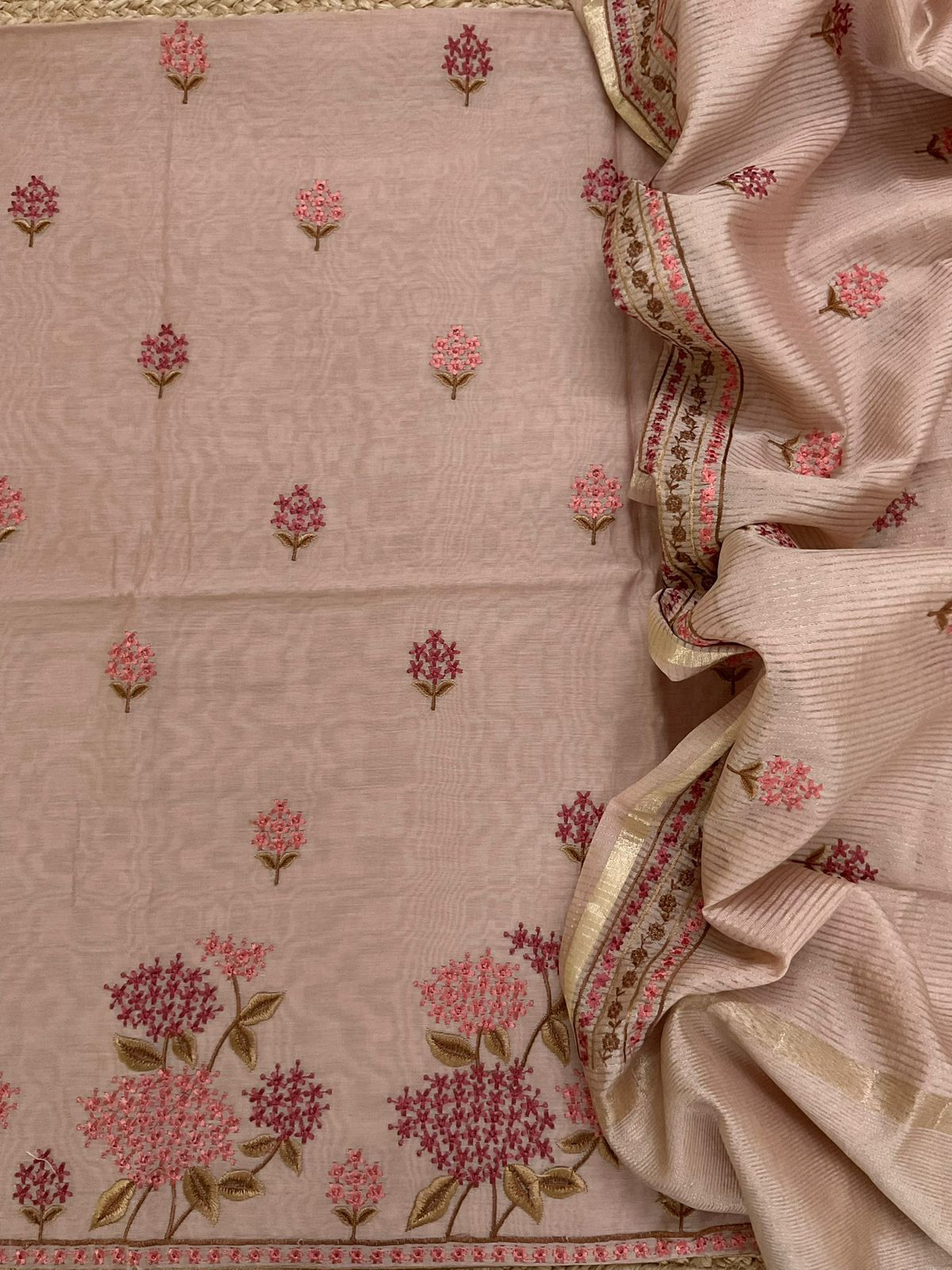 Soft Chanderi Embroidered Suit - Brown