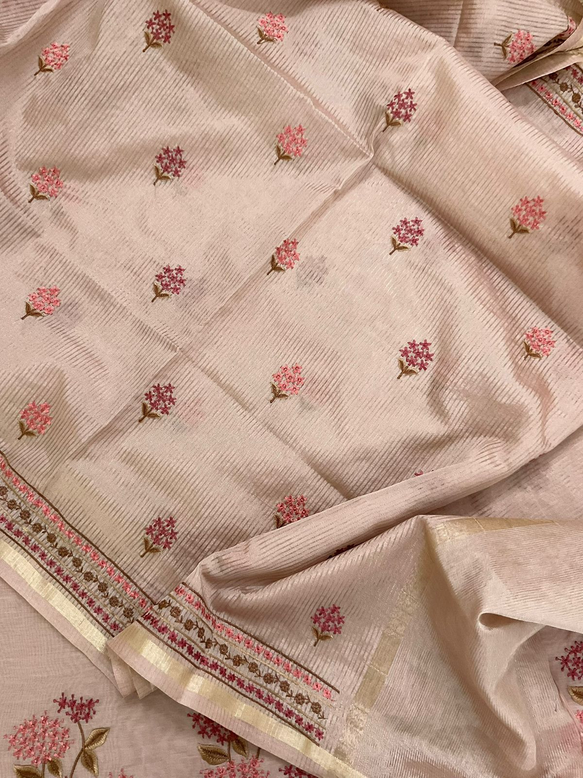 Soft Chanderi Embroidered Suit - Brown