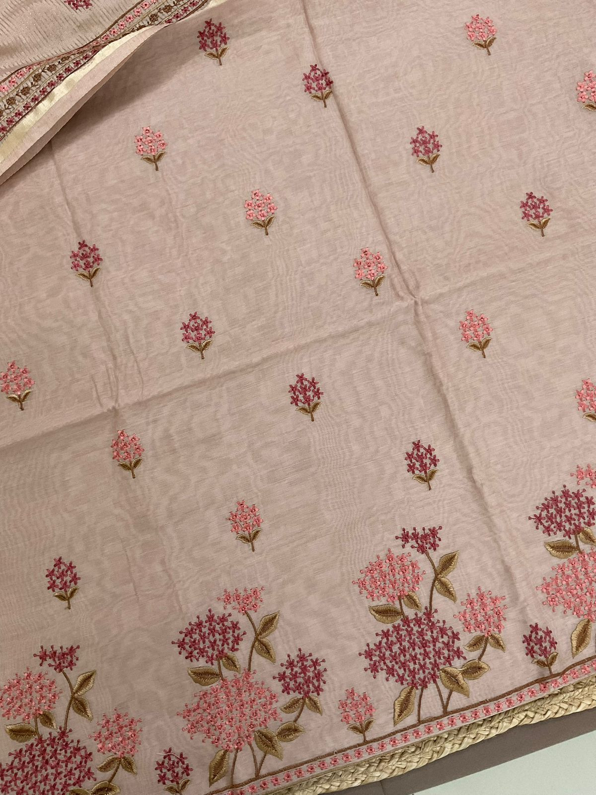 Soft Chanderi Embroidered Suit - Brown