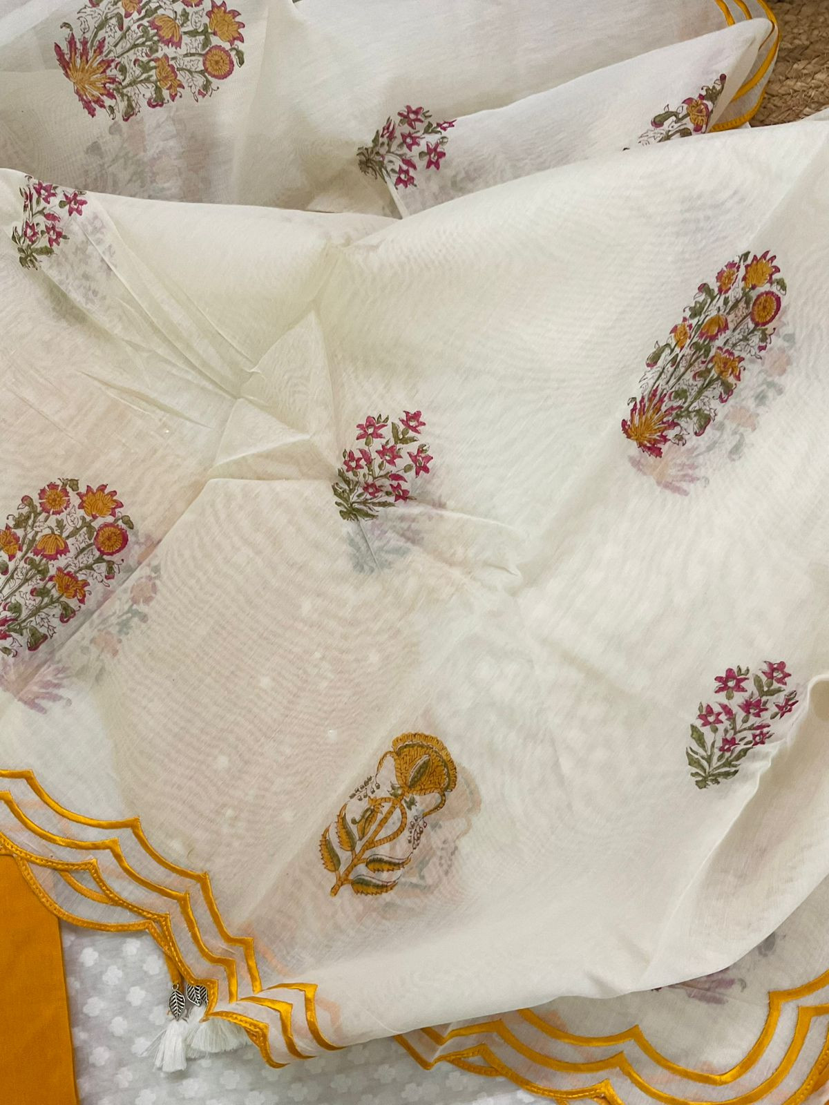 Pure Mul Chanderi Printed Embroidered Suit - Off White