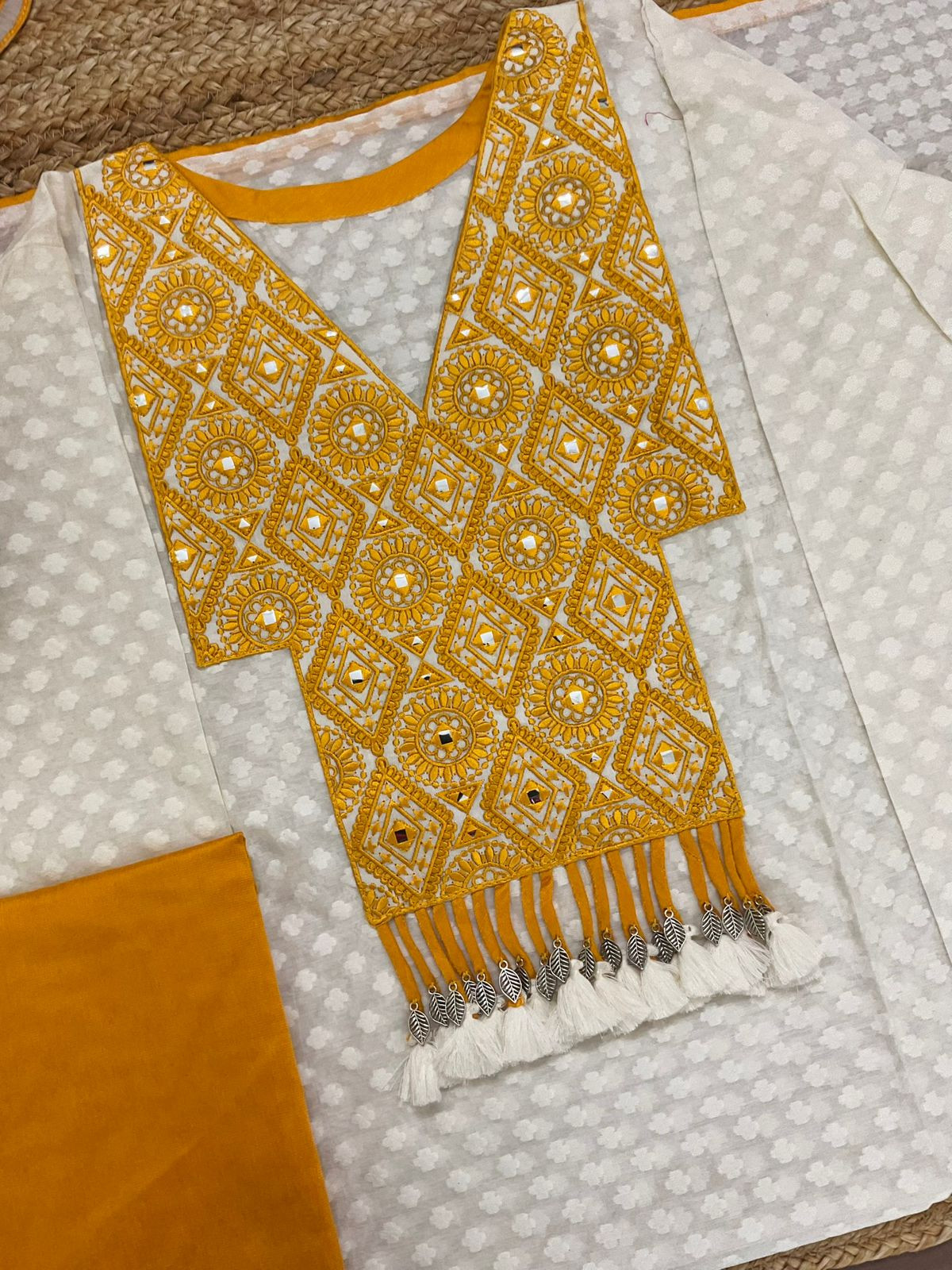 Pure Mul Chanderi Printed Embroidered Suit - Off White