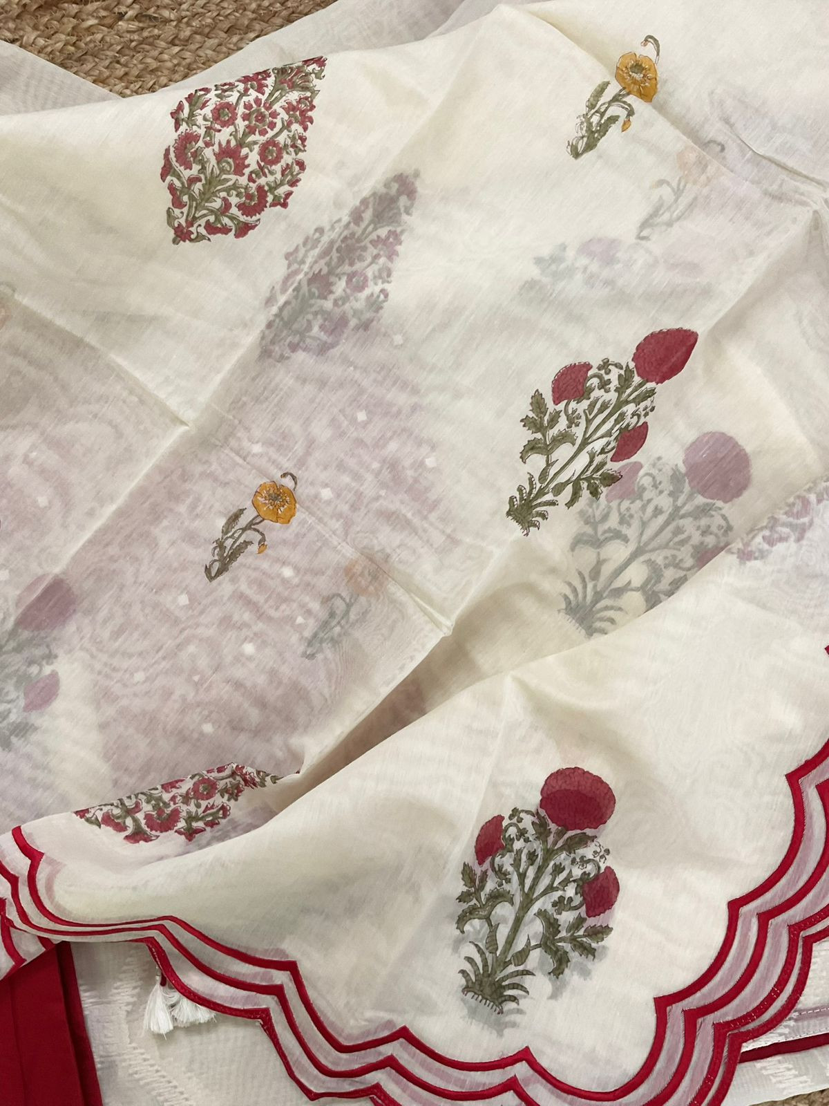 Pure Mul Chanderi Printed Embroidered Suit - Off White