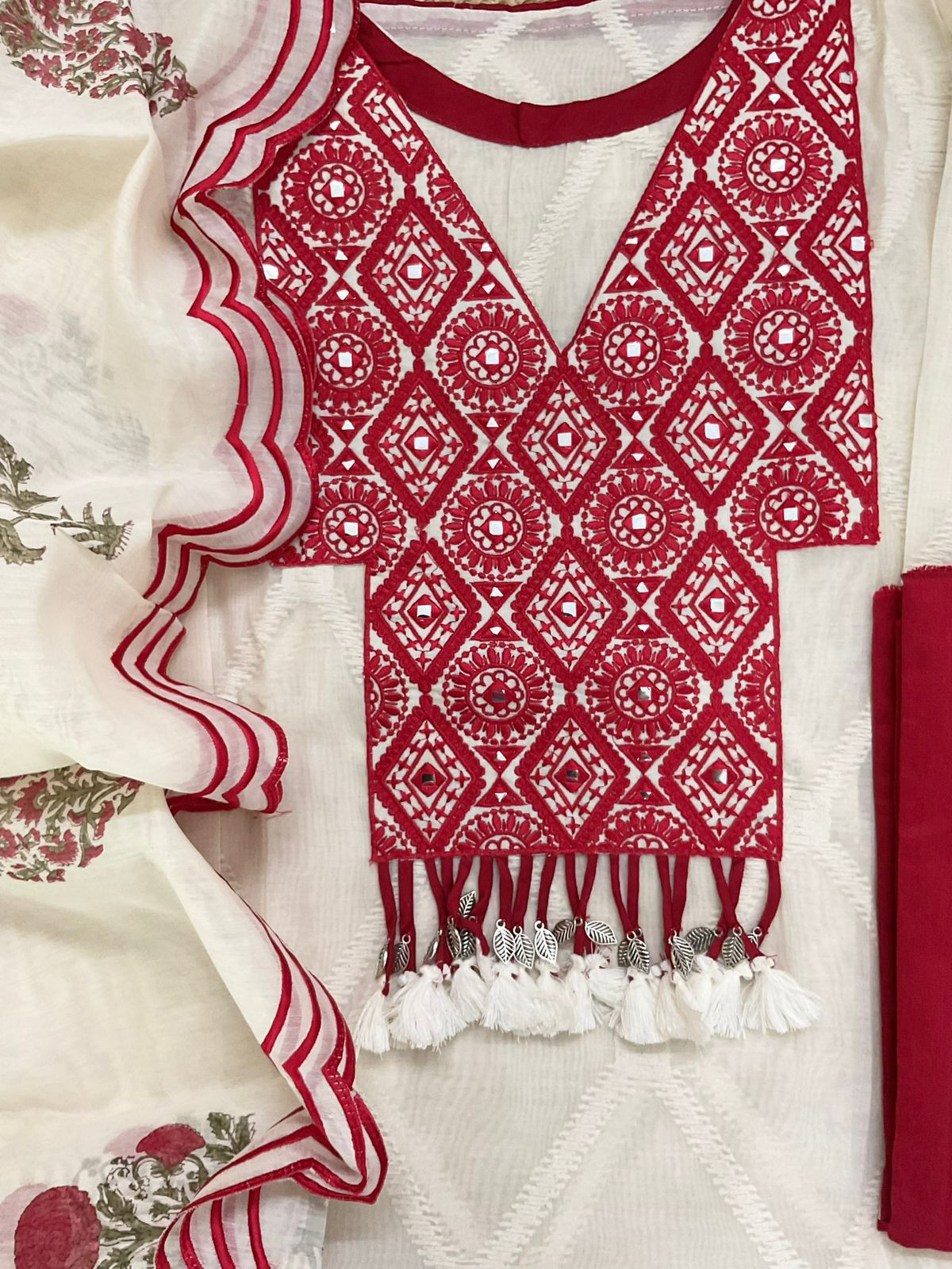 Pure Mul Chanderi Printed Embroidered Suit - Off White