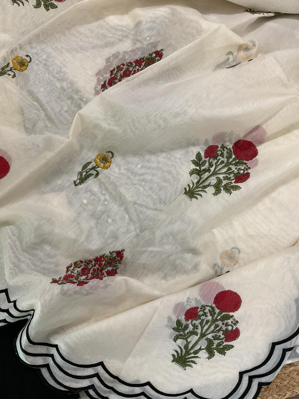 Pure Mul Chanderi Printed Embroidered Suit - Off White