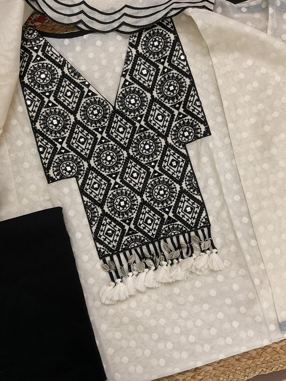 Pure Mul Chanderi Printed Embroidered Suit - Off White