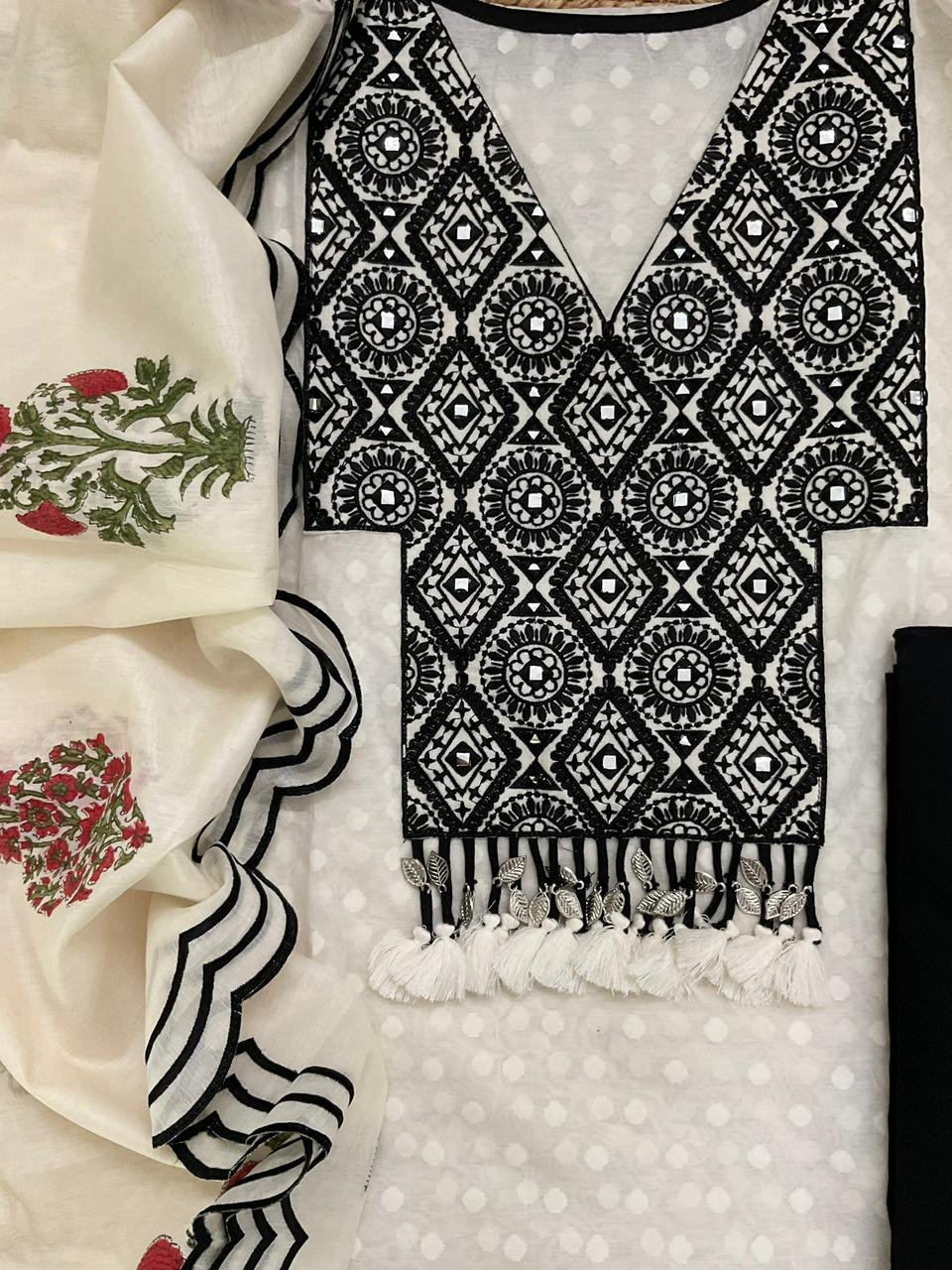 Pure Mul Chanderi Printed Embroidered Suit - Off White