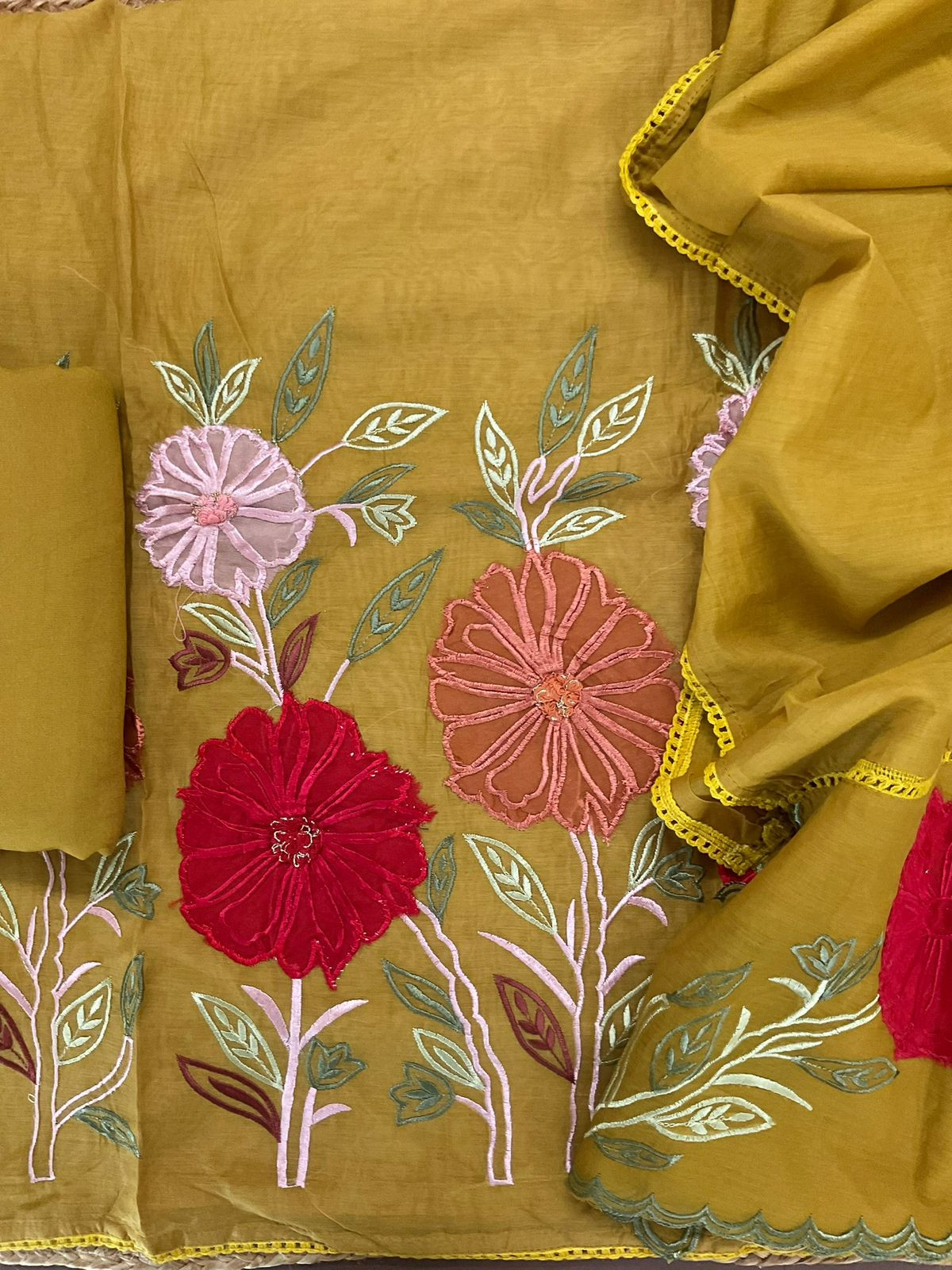 Soft Chanderi Embroidered Suit - Yellow