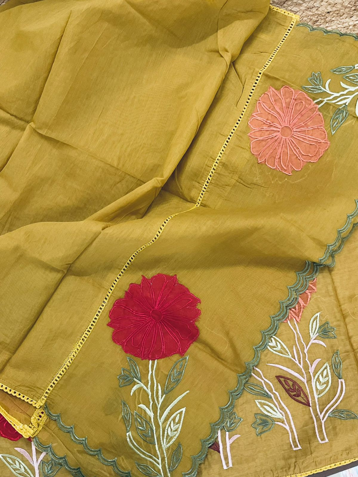Soft Chanderi Embroidered Suit - Yellow