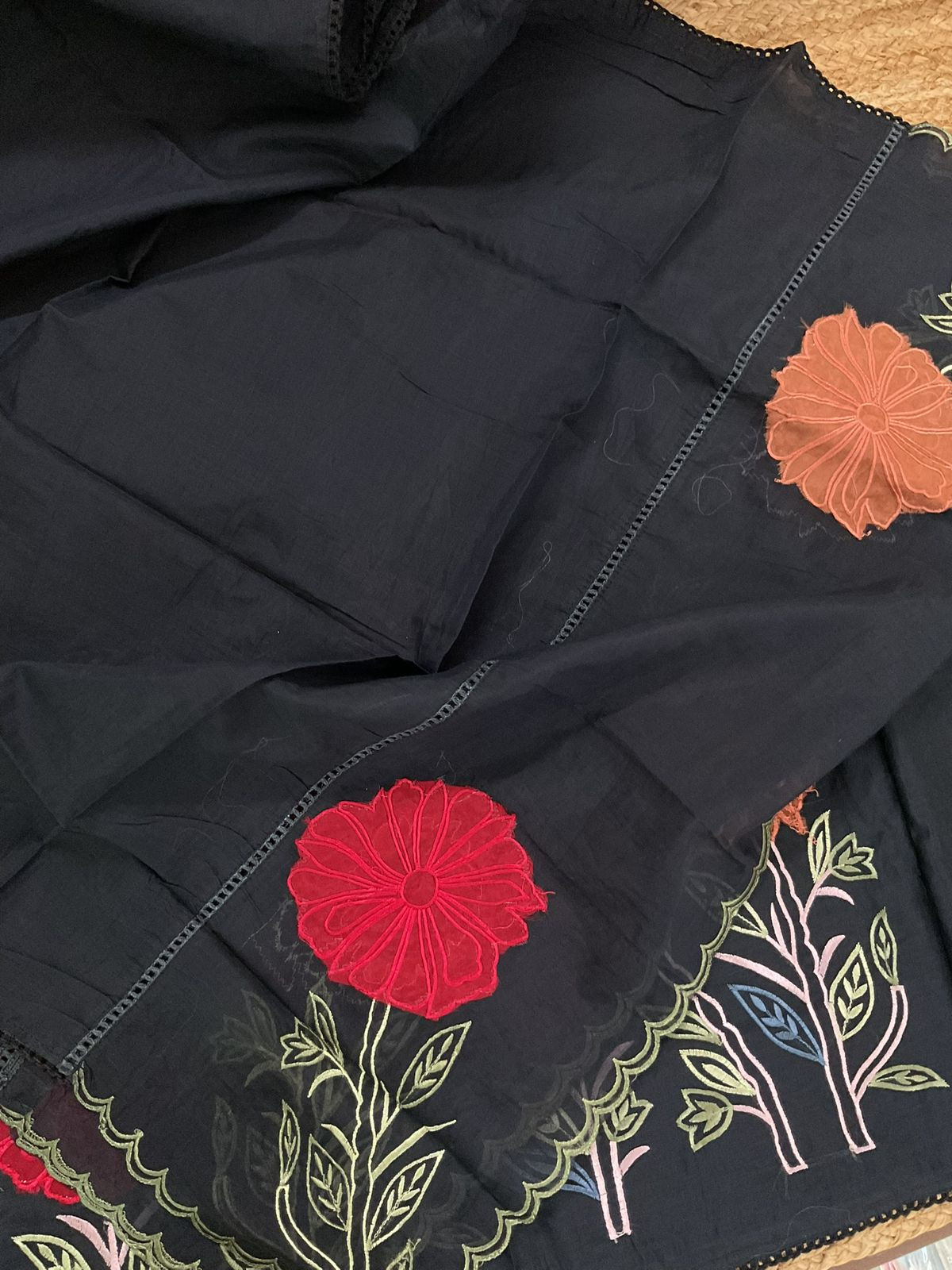 Soft Chanderi Embroidered Suit - Black