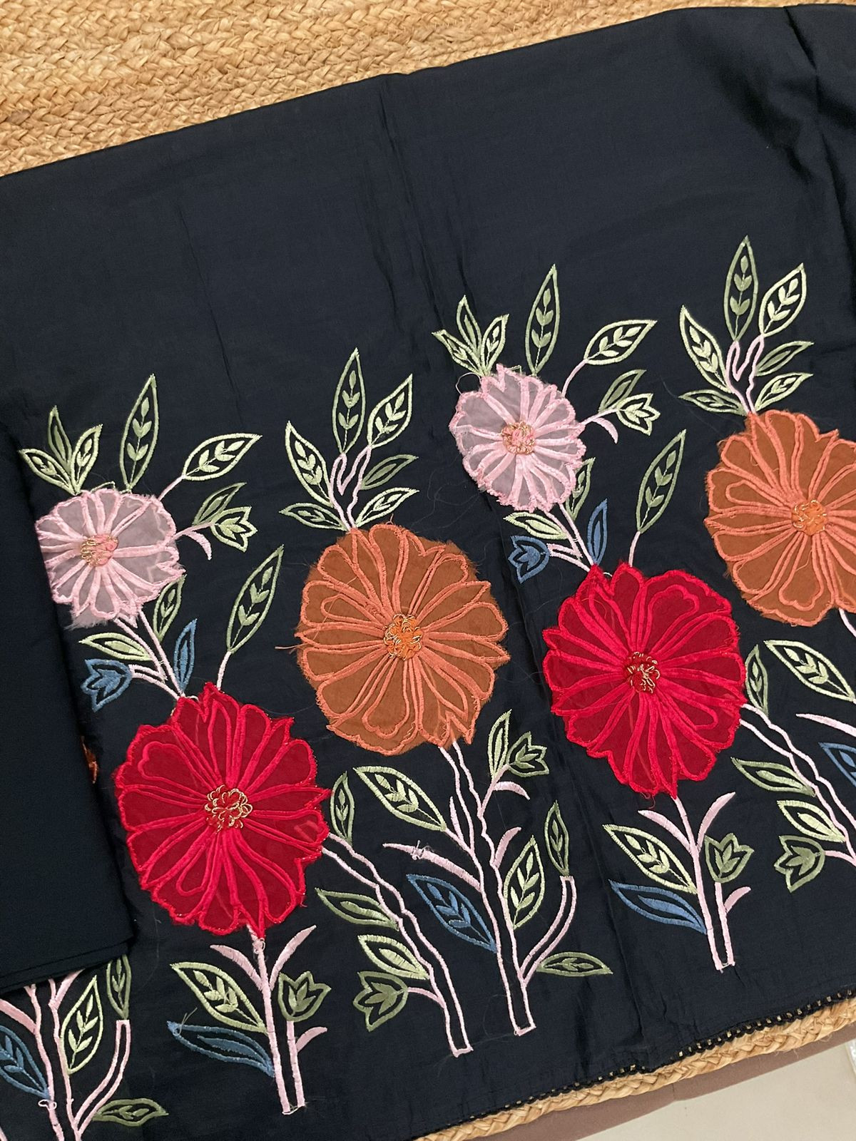 Soft Chanderi Embroidered Suit - Black