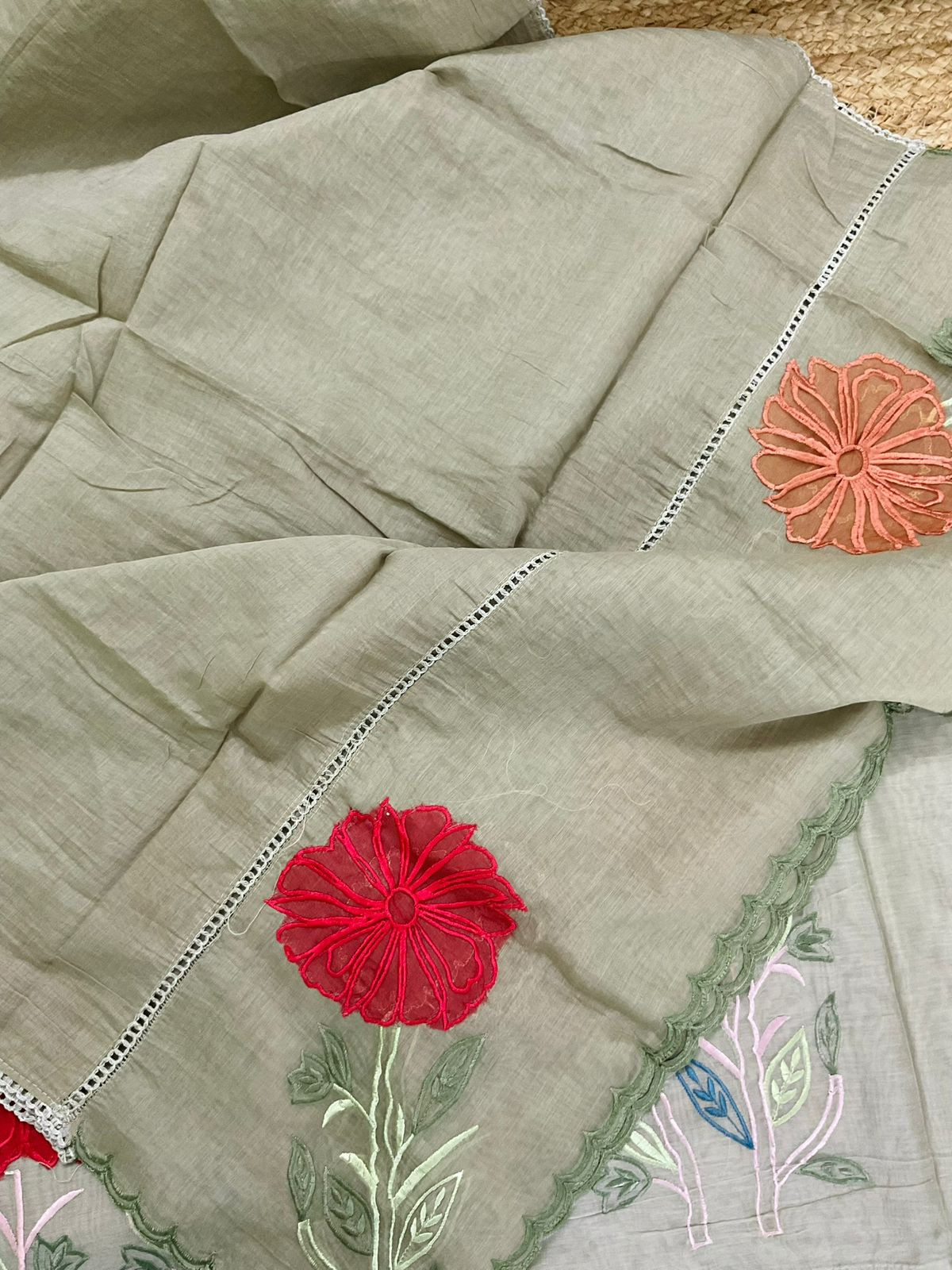 Soft Chanderi Embroidered Suit - Beige