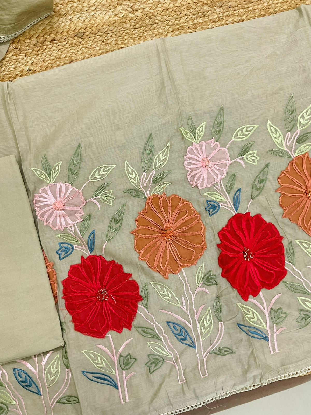 Soft Chanderi Embroidered Suit - Beige