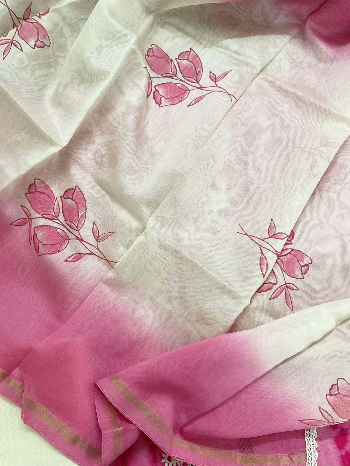 Pure Chanderi Printed Embroidered Suit - Pink