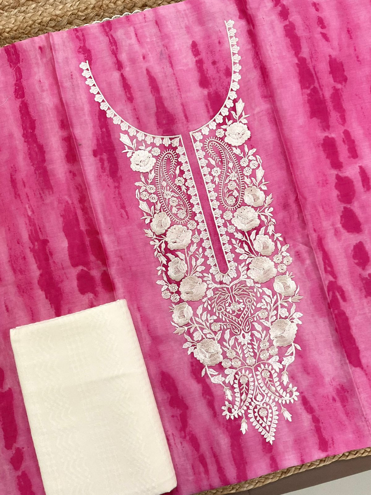 Pure Chanderi Printed Embroidered Suit - Pink