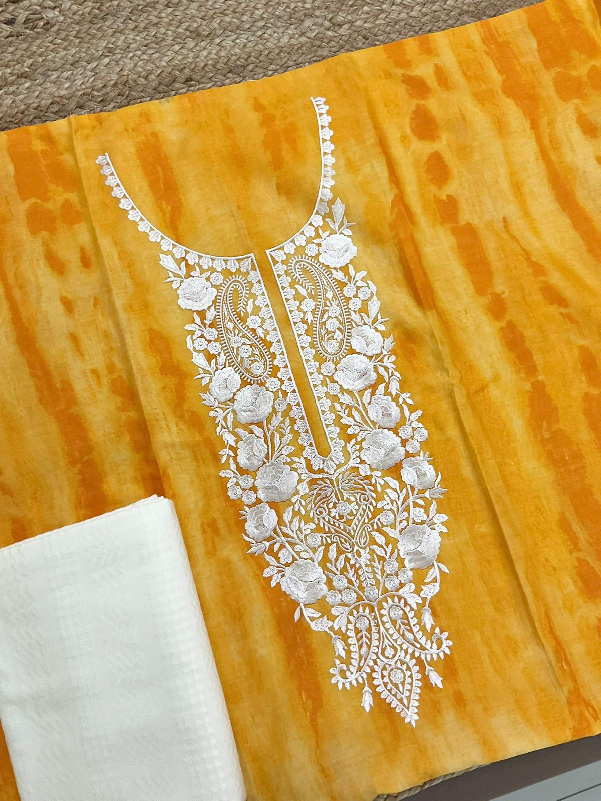 Pure Chanderi Printed Embroidered Suit - Yellow