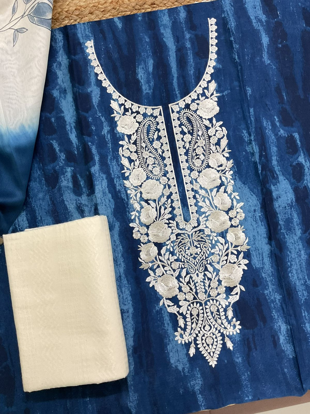 Pure Chanderi Printed Embroidered Suit - Blue