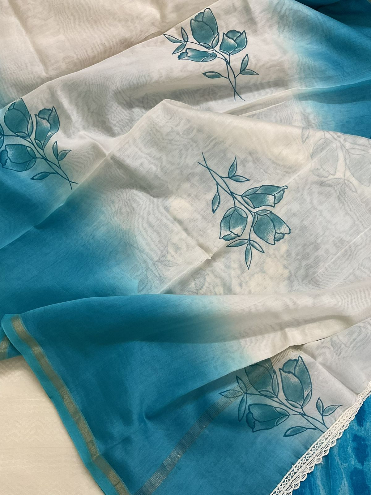 Pure Chanderi Printed Embroidered Suit - Blue